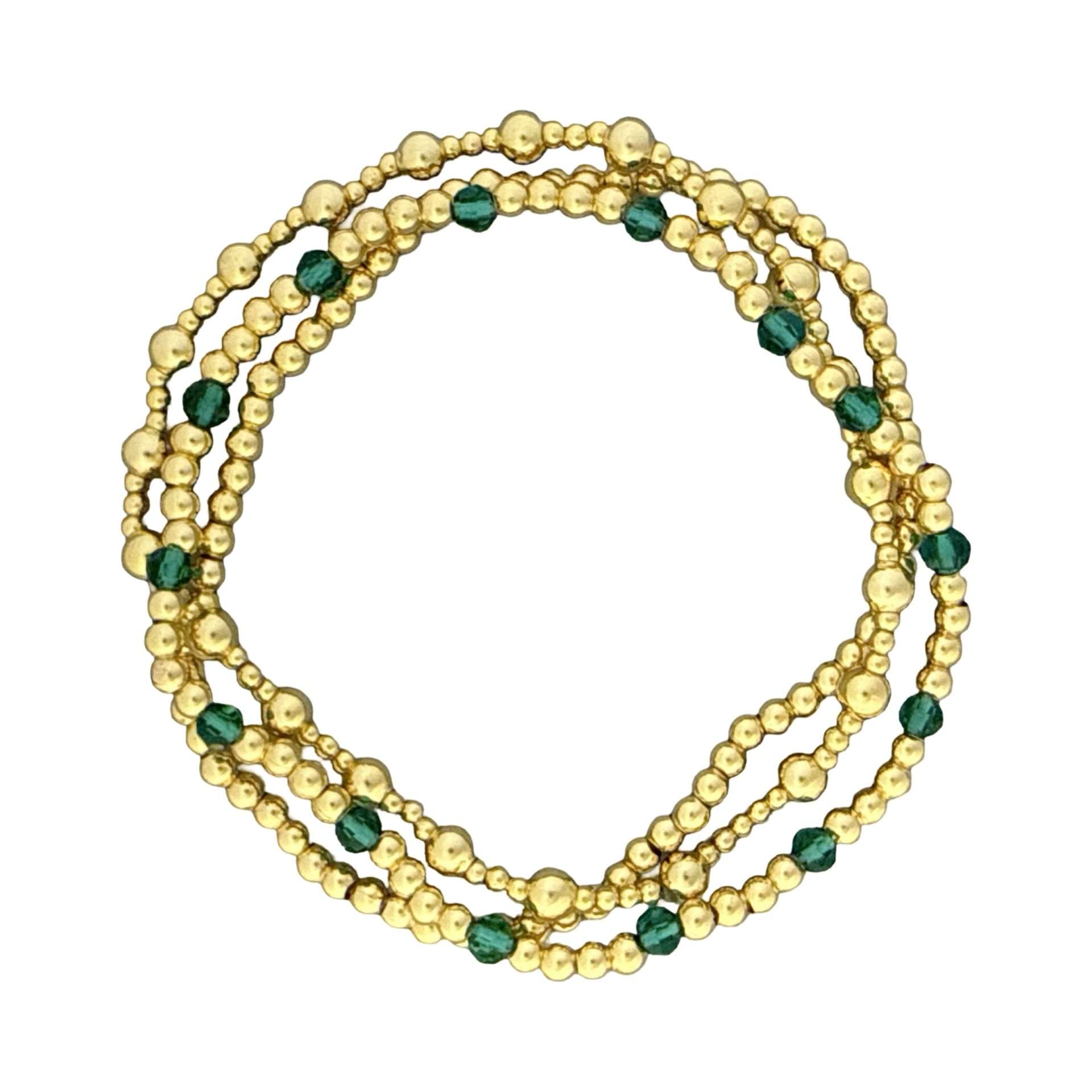 Fashion 404080<br>Fashion bracelet 3mm 18K goldplated brass w/faceted crystal beads - set of 3 - gold-green-gold - Image 1