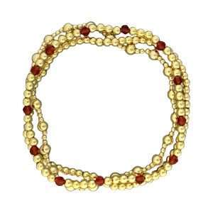Fashion 404081<br>Fashion bracelet 3mm 18K goldplated brass w/faceted crystal beads - set of 3 - gold-ruby garnet gold