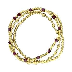 Fashion 404082<br>Fashion bracelet 3mm 18K goldplated brass w/faceted crystal beads - set of 3 - gold-dark purple-gold