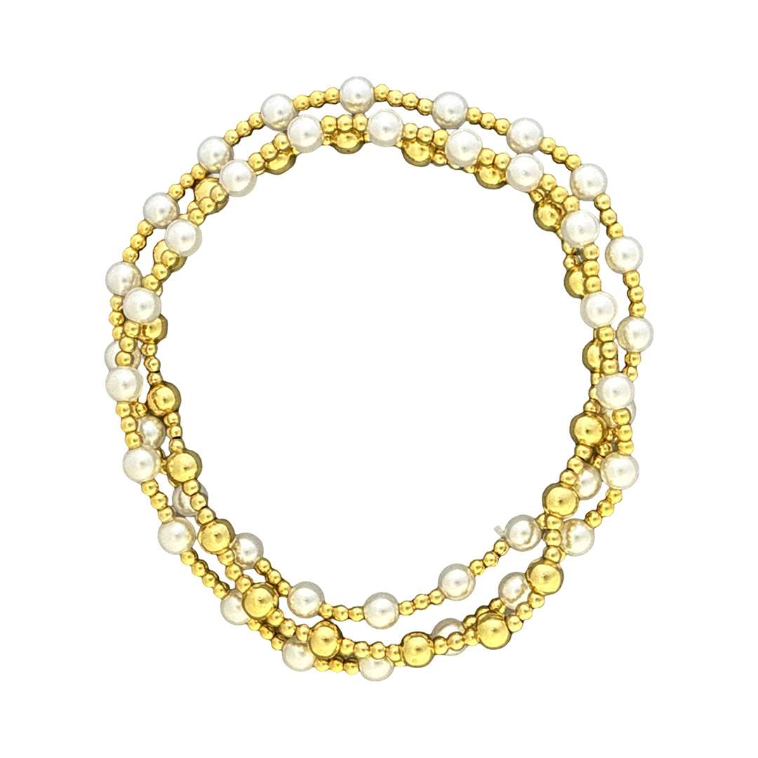 Fashion 404091<br>Fashion bracelet 18K goldplated brass alternating w/ pearls x2 + gold plated 2mm brass - set of 3 - Image 1