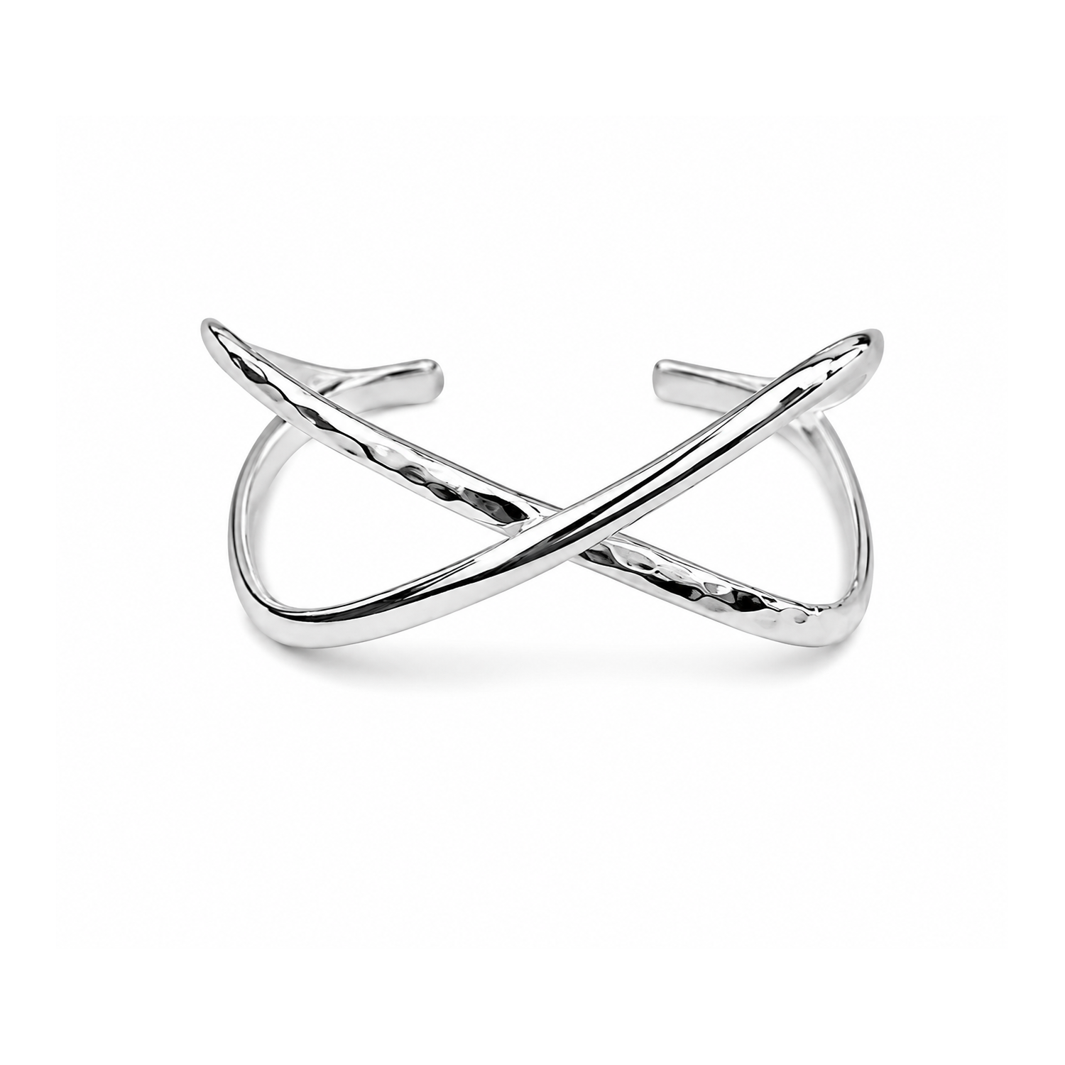 Fashion 43479-SP<br>ACOMO FASHION cuff 2 branches crossover w/ 1 hammered - SILVER PLATED over brass - Image 1