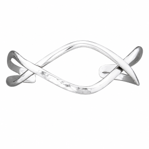 Fashion 43480-SP<br>ACOMO FASHION cuff 2 branches double cross w/ 1 hammered - SILVER PLATED over brass