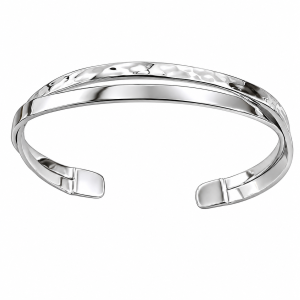 Fashion 43547-SP<br>ACOMO FASHION cuff 2 bars crossover 1 HAMMERED - SILVER PLATED over brass