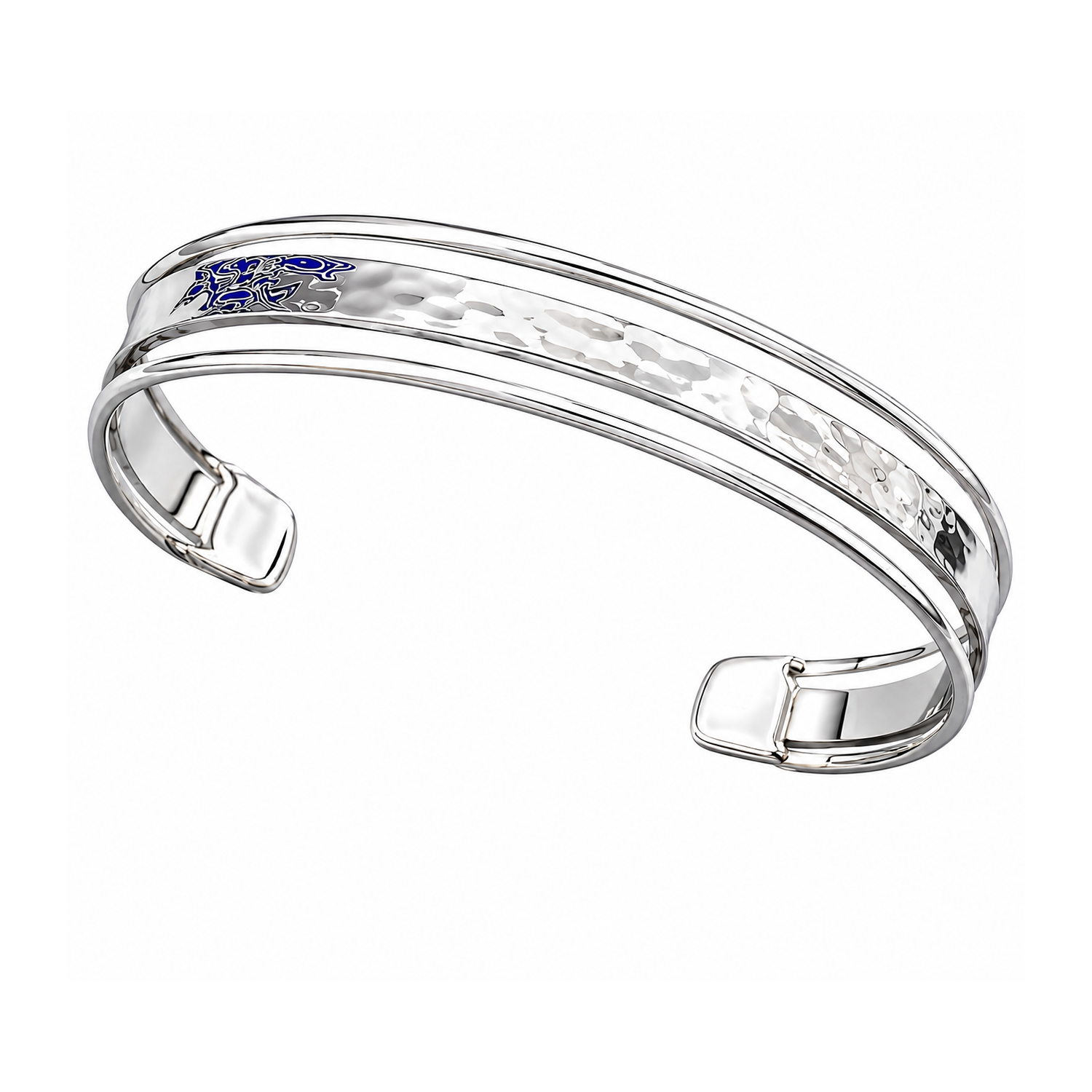 Fashion 43548-SP<br>ACOMO FASHION cuff HAMMERED bar w/ 2 wires on side - SILVER PLATED over brass - Image 1