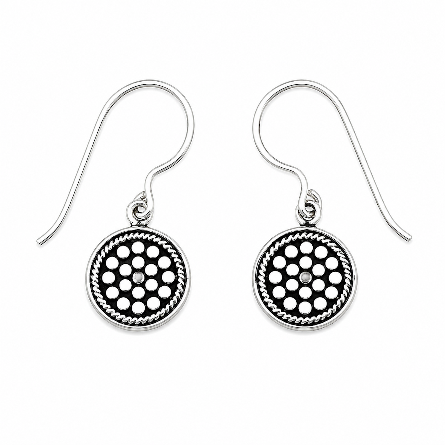 Fashion 82101-SP<br>LUNA FASHION earring 11mm rd w/ dots & twisted wire - SILVER PLATED over brass - Image 1