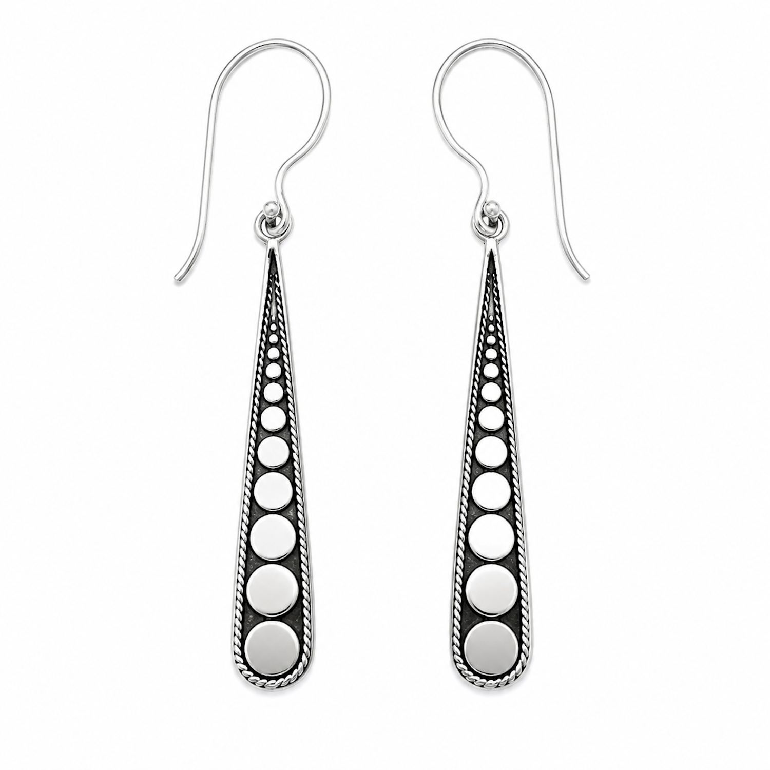Fashion 82109-SP<br>LUNA FASHION earring long drop w/ dots - SILVER PLATED over brass - Image 1