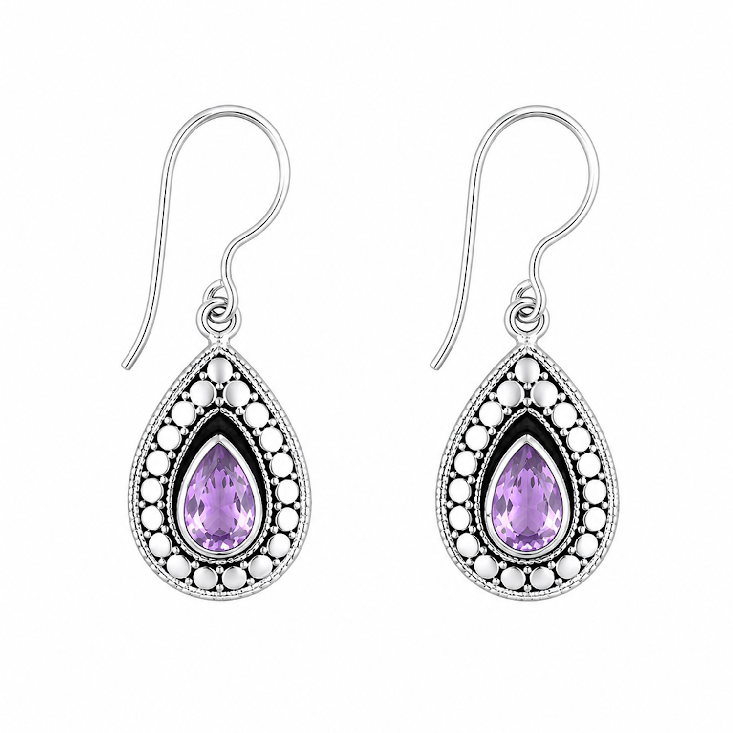 Fashion 82311-SP<br>LUNA FASHION earring teardrop gemstone in dot design teardrop - SILVER PLATED over brass - Image 6