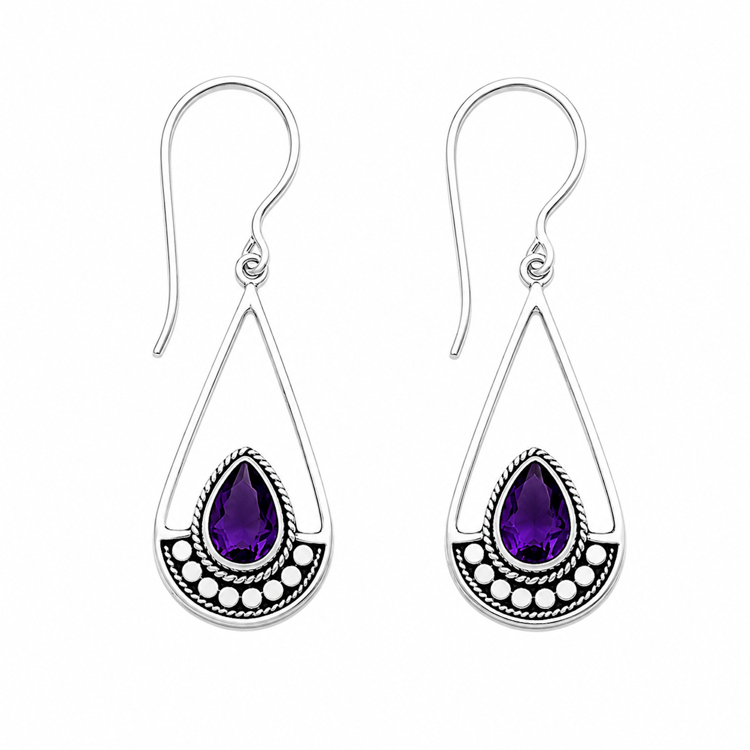 Fashion 82317-SP<br>LUNA FASHION earring gemstone in balinese pendulum - SILVER PLATED over brass - Image 6