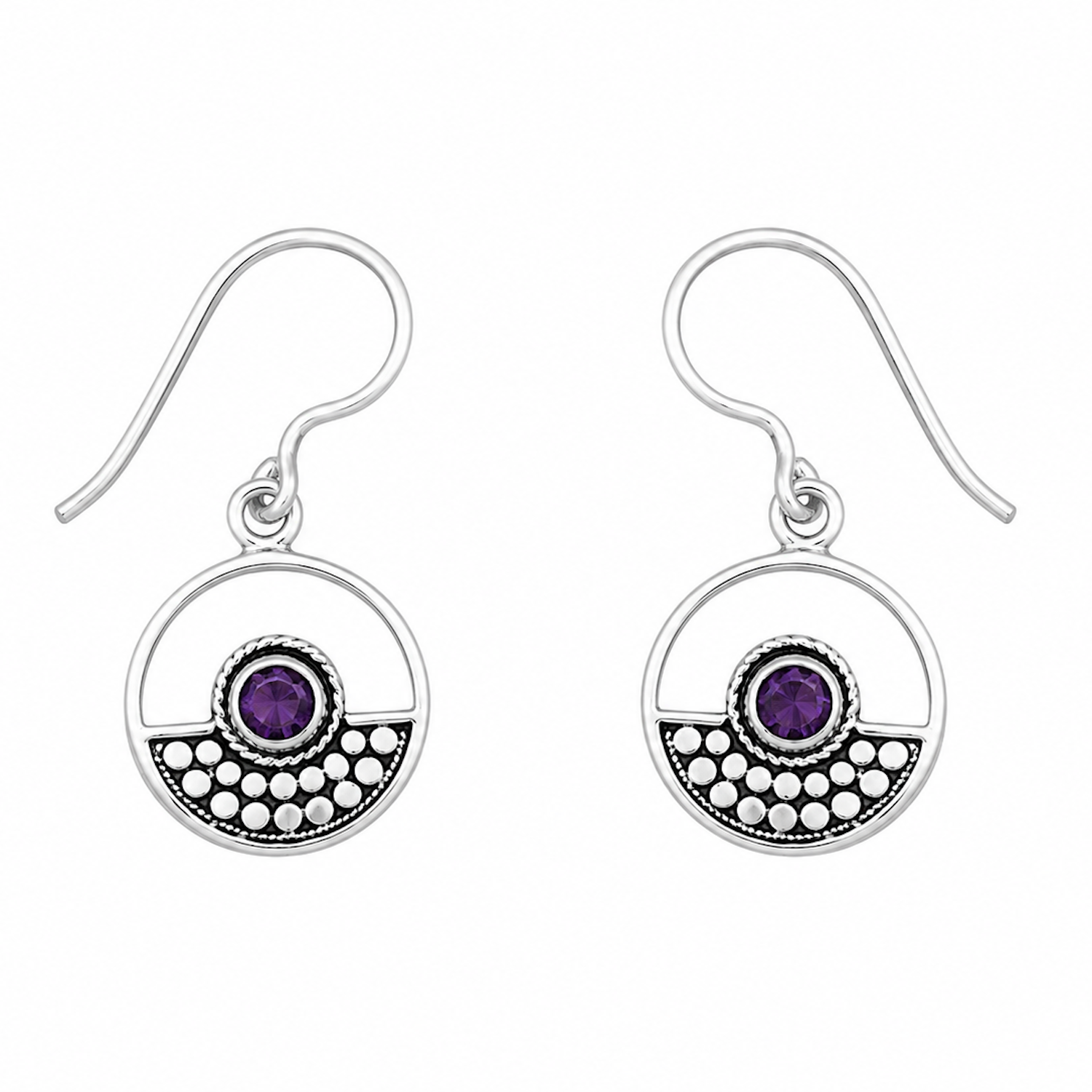 Fashion 82341-SP<br>LUNA FASHION earring open circle w/ dot design and round gemstone - SILVER PLATED over brass - Image 6
