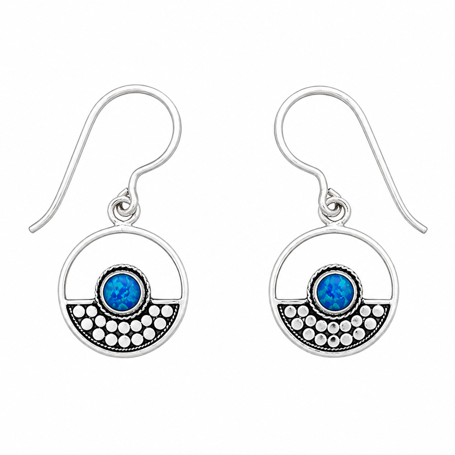 Fashion 82341-SP<br>LUNA FASHION earring open circle w/ dot design and round gemstone - SILVER PLATED over brass - Image 5