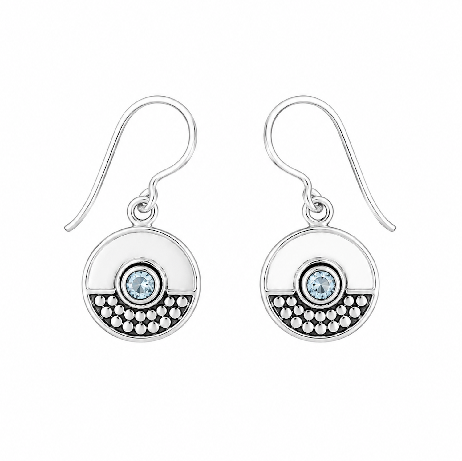 Fashion 82341-SP<br>LUNA FASHION earring open circle w/ dot design and round gemstone - SILVER PLATED over brass - Image 4