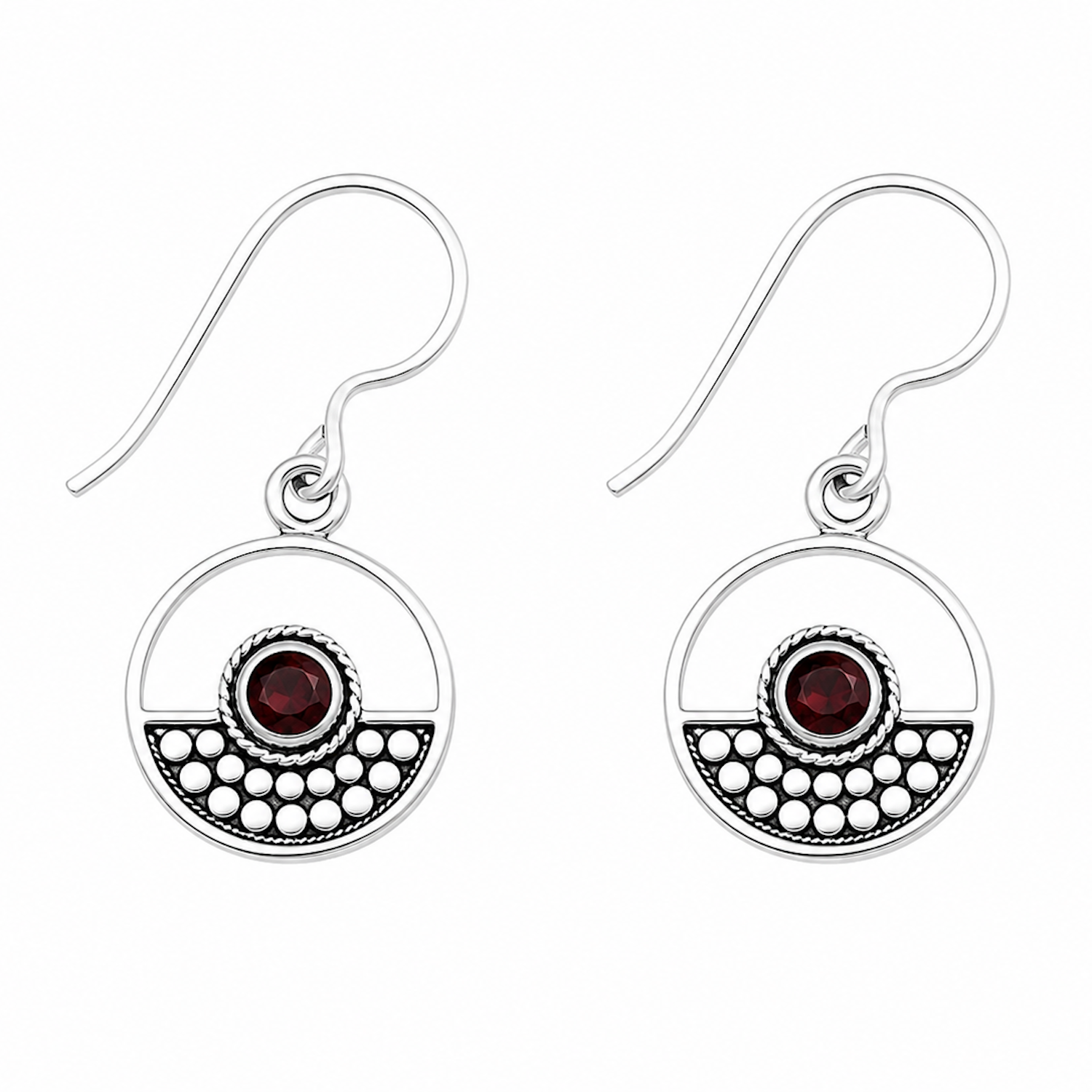 Fashion 82341-SP<br>LUNA FASHION earring open circle w/ dot design and round gemstone - SILVER PLATED over brass - Image 3