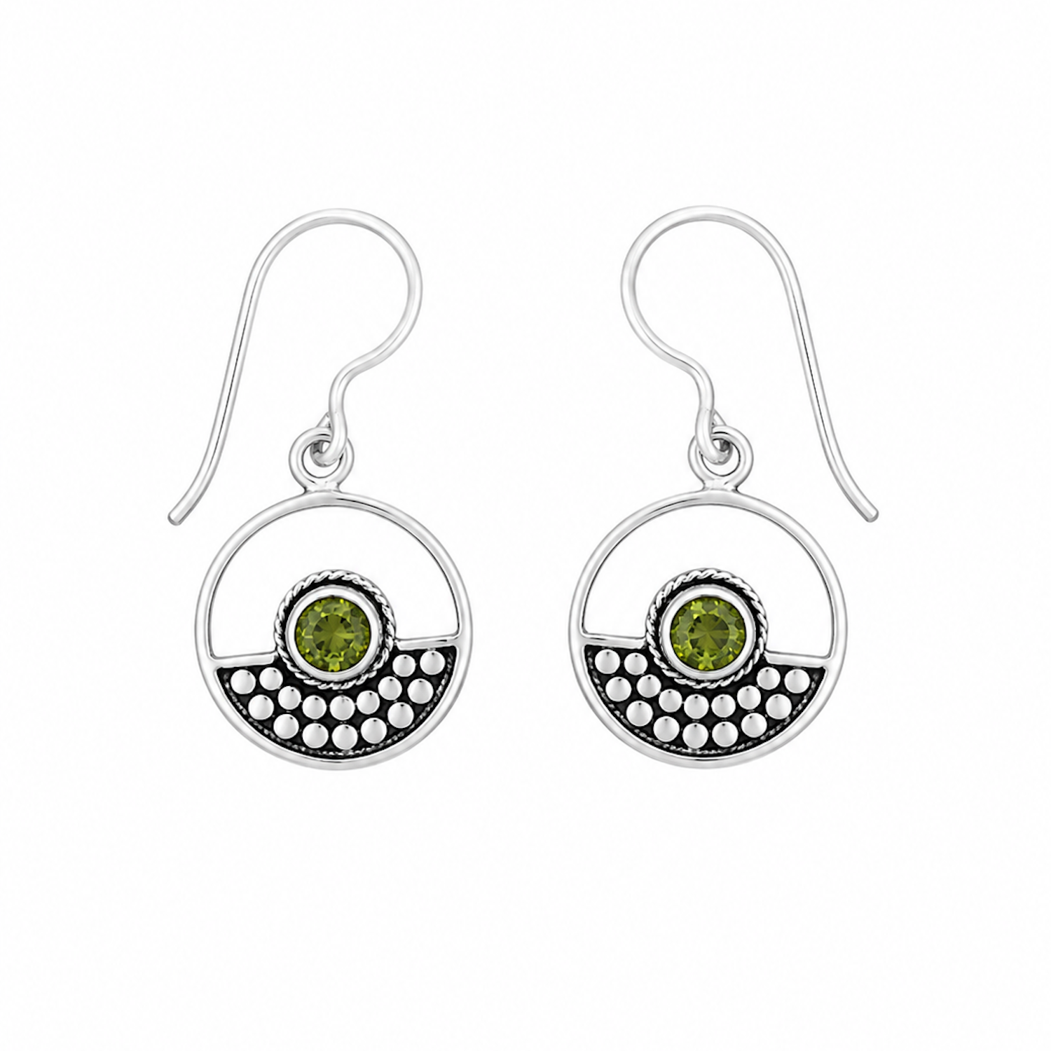 Fashion 82341-SP<br>LUNA FASHION earring open circle w/ dot design and round gemstone - SILVER PLATED over brass - Image 1