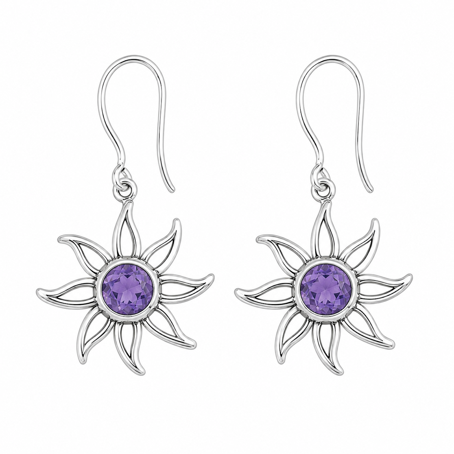 Fashion 82377-SP<br>LUNA FASHION earring sun w/ round gemstone - SILVER PLATED over brass - Image 6