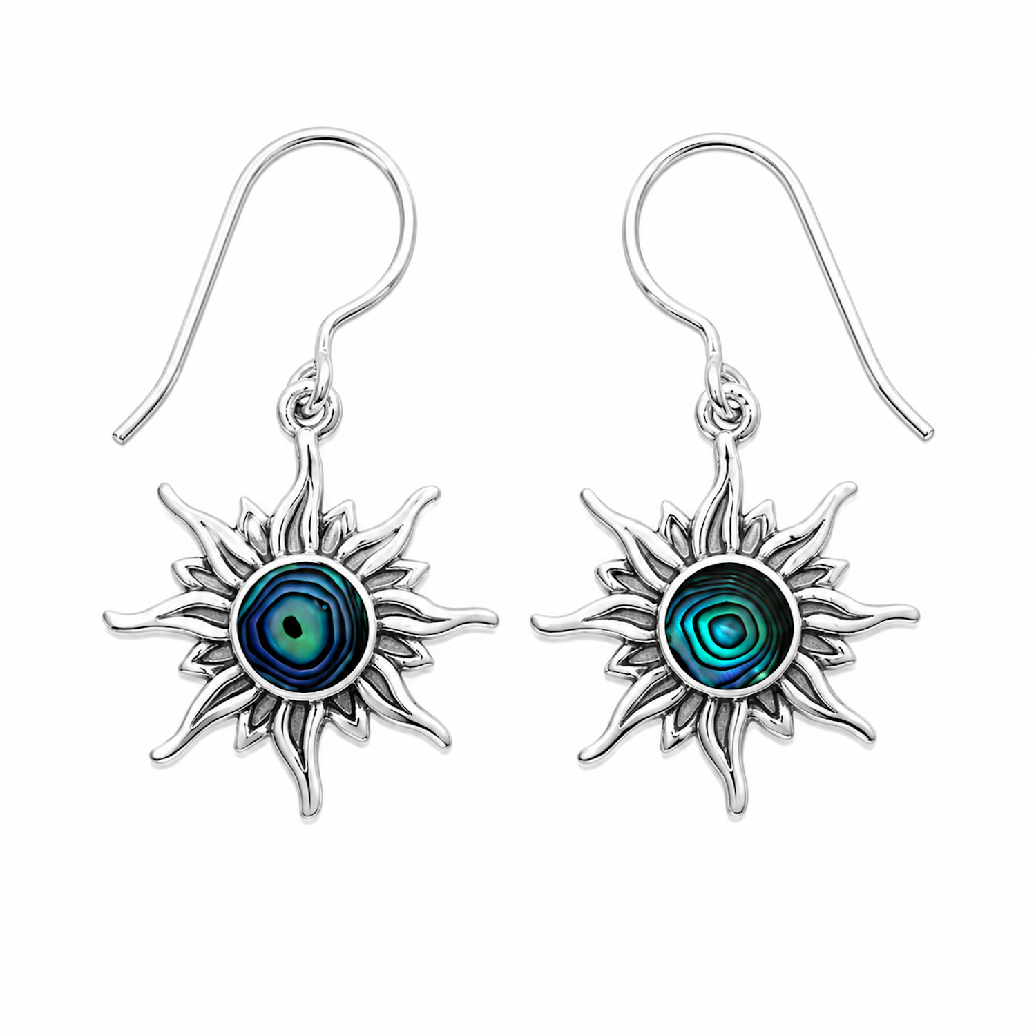 Fashion 82808-AB-SP<br>LUNA FASHION earring sun w/ 7mm rd - SILVER PLATED over brass - Image 1