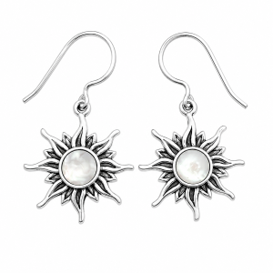 Fashion 82808-MOP-SP<br>LUNA FASHION earring sun w/ 7mm rd - SILVER PLATED over brass