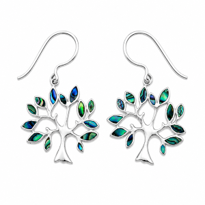 Fashion 82816-AB-SP<br>LUNA FASHION earring tree of life w/ ABALONE inlay leaves - SILVER PLATED over brass