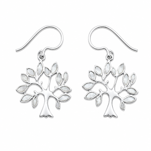 Fashion 82816-MOP-SP<br>LUNA FASHION earring tree of life w/ MOP inlay leaves - SILVER PLATED over brass