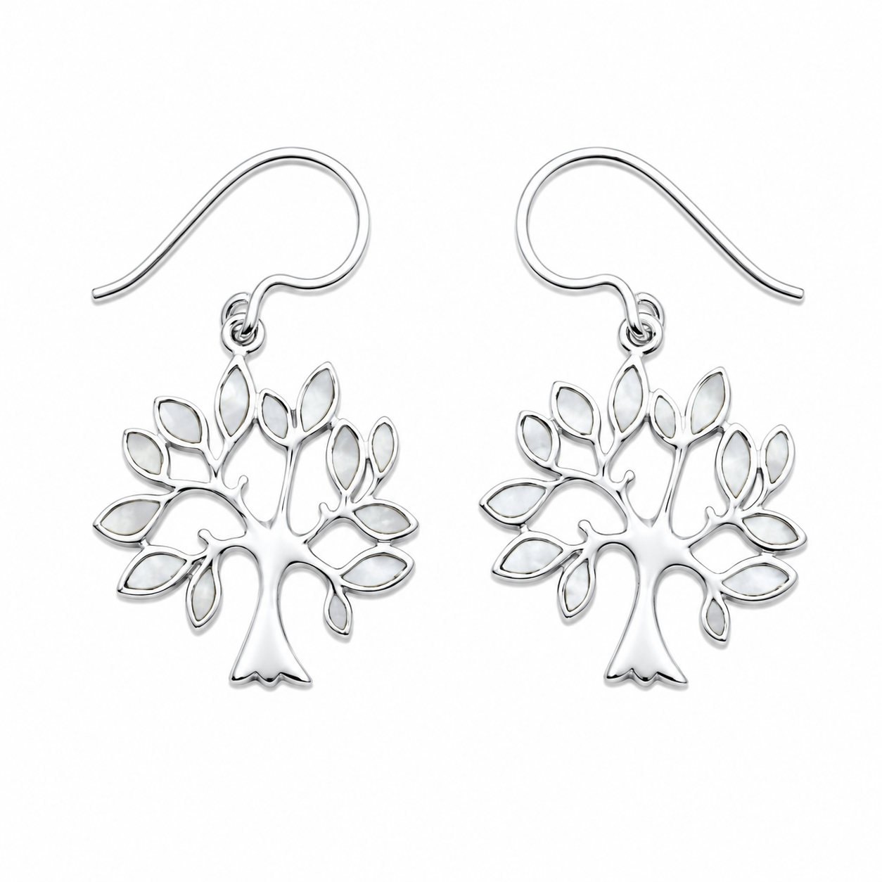 Fashion 82816-MOP-SP<br>LUNA FASHION earring tree of life w/ MOP inlay leaves - SILVER PLATED over brass - Image 1