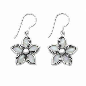 Fashion 82818-MOP-SP<br>LUNA FASHION earring 5 petal flower MOP- SILVER PLATED over brass
