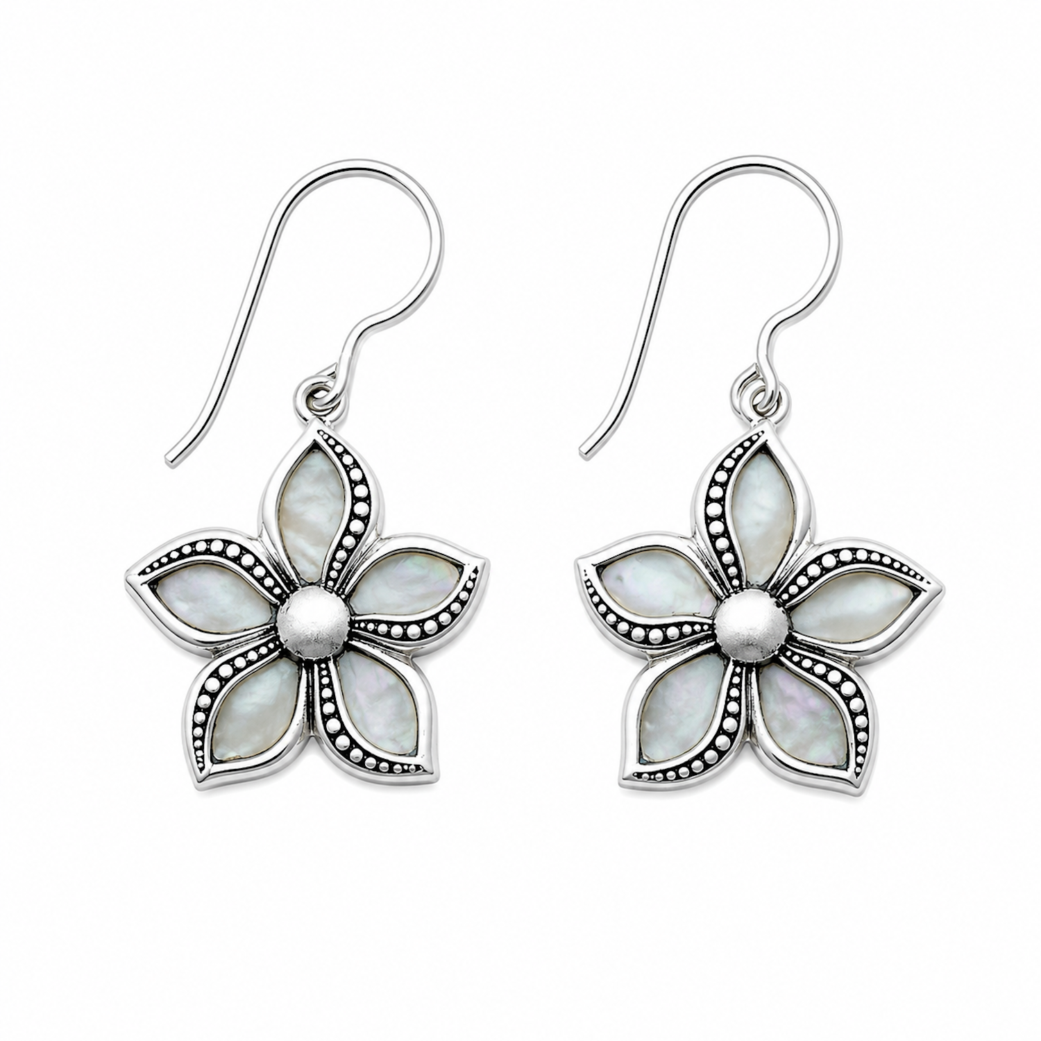 Fashion 82818-MOP-SP<br>LUNA FASHION earring 5 petal flower MOP- SILVER PLATED over brass - Image 1