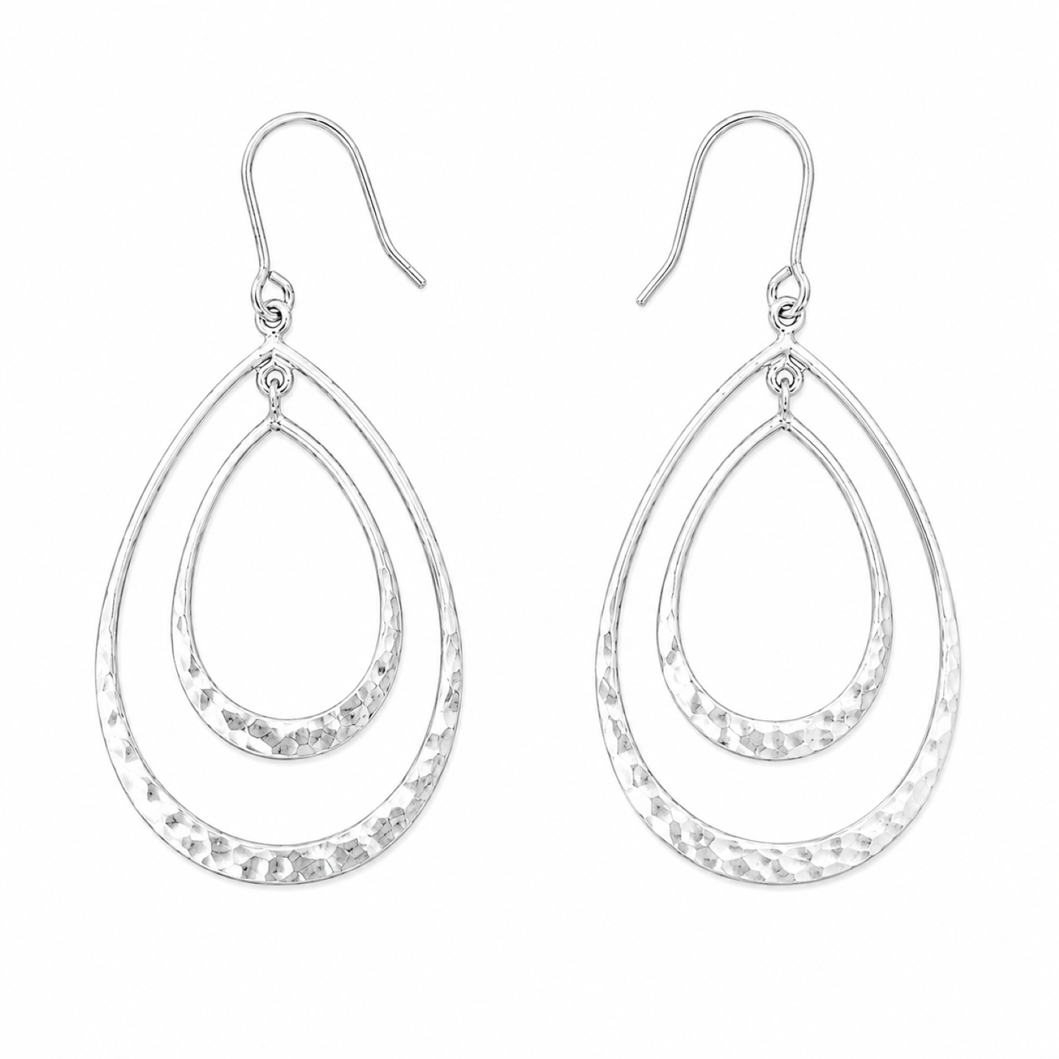 Fashion 22426-SP<br>ACOMO FASHION earring 2 teardrops hammered - SILVER PLATED over brass - Image 1