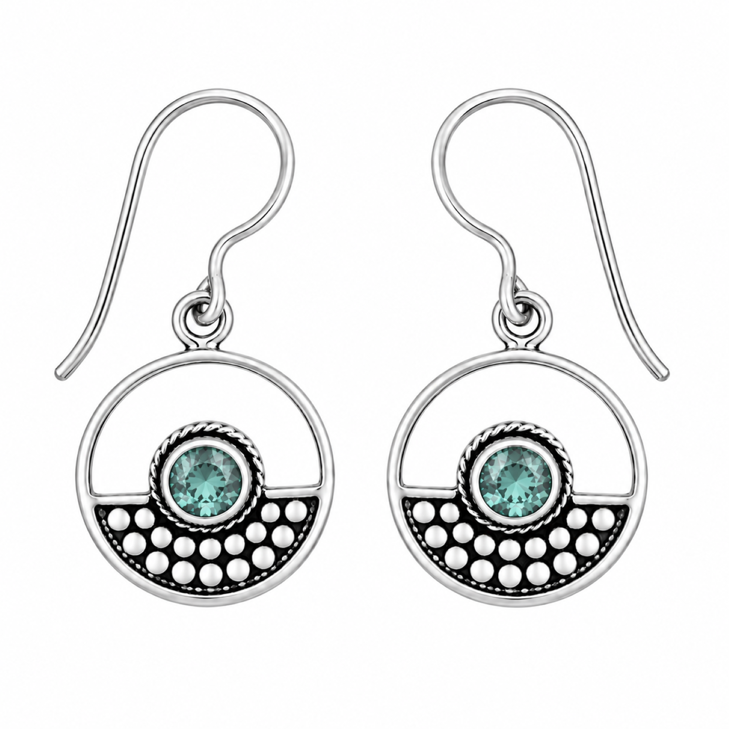 Fashion 82341-SP<br>LUNA FASHION earring open circle w/ dot design and round gemstone - SILVER PLATED over brass - Image 7
