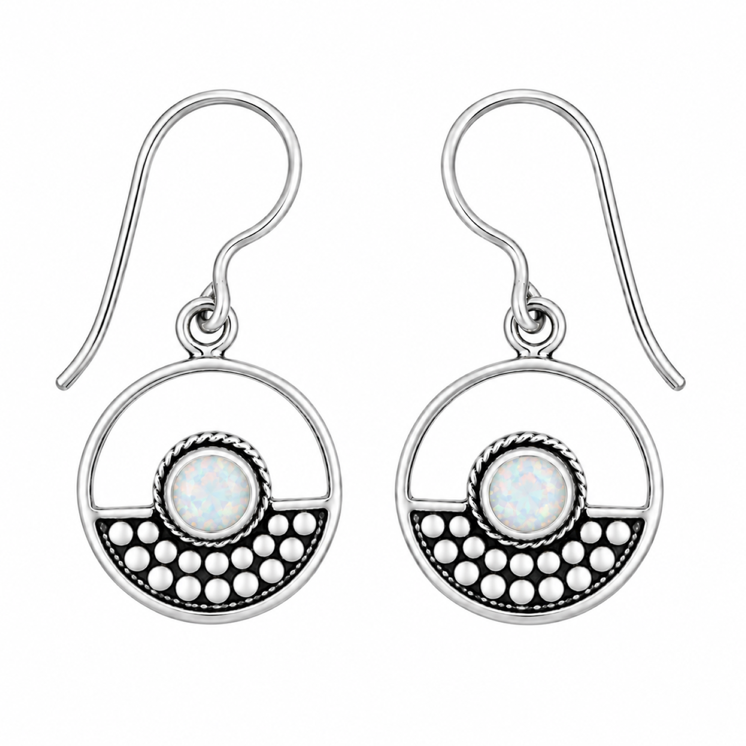 Fashion 82341-SP<br>LUNA FASHION earring open circle w/ dot design and round gemstone - SILVER PLATED over brass - Image 8
